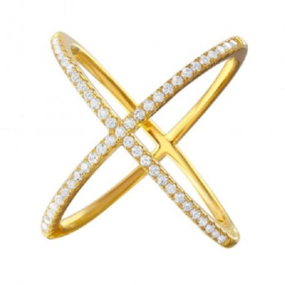 NWT Sterling Silver Gold 4 Way CZ Fashion "X" Ring